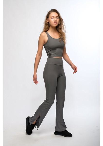 Antrasit Kadın Fitilli Crop Top - Luna fırsatları