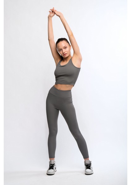 Antrasit Kadın Fitilli Crop Top - Luna indirimleri