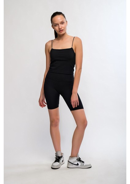 Siyah Kadın Askılı Crop Top - Lones modelleri