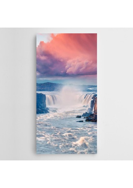 Şelale ve Kızıl Gökyüzü Kanvas Tablo