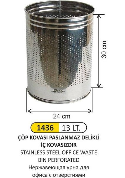 Ofis Çöp Kovası Paslanmaz Delikli