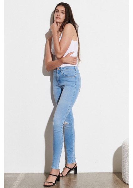Skinny Fit Dar Kesim Yüksek Bel Esnek Jean Kot Pantolon