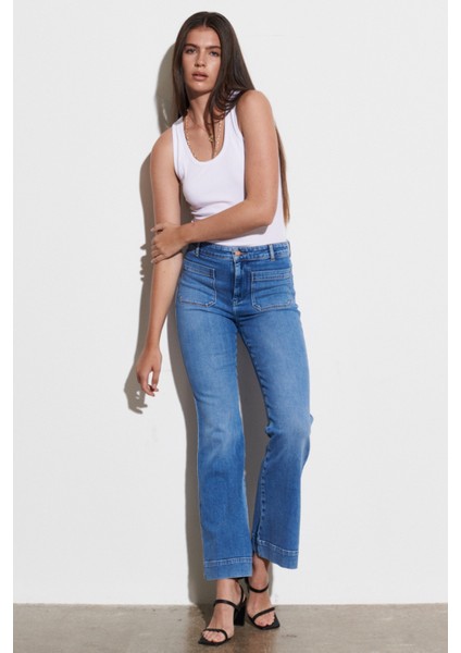 Flare Fit Yüksek Bel İspanyol Paça Esnek Jean Kot Pantolon