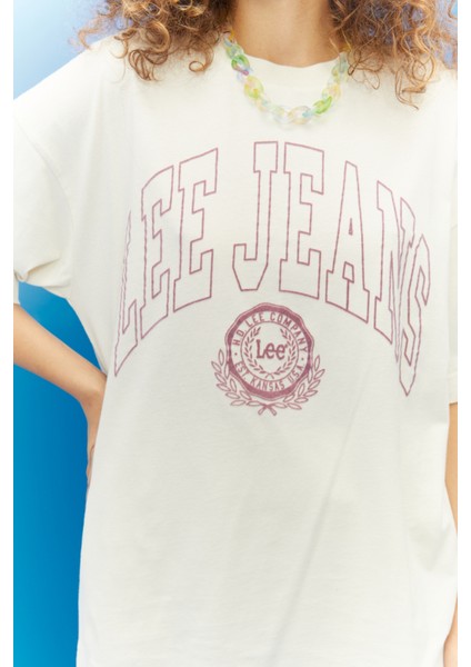 Kadın Loose Fit Rahat Kesim Pamuk Bisiklet Yaka Ekru Tişört modelleri