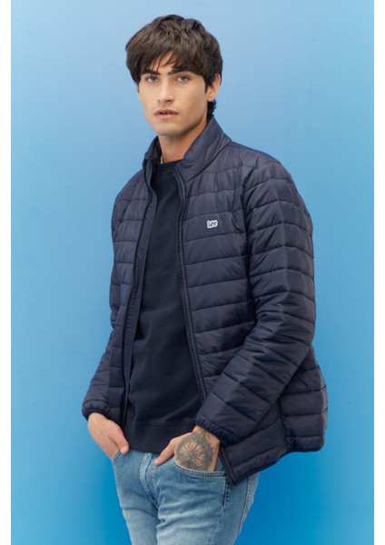 Erkek Regular Fit Normal Kesim Kapüşonlu Lacivert Şişme Mont