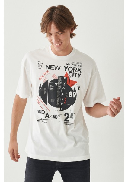 Erkek Loose Fit Pamuk Bisiklet Yaka Tişört