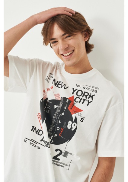 Erkek Loose Fit Pamuk Bisiklet Yaka Tişört fırsatları