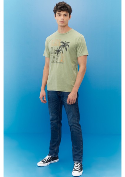 Lee Lightweight Graphic Erkek Yeşil Bisiklet Yaka Tişört