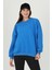 Neşeli Butik Kadın Mavi Oversize Bisiklet Yaka Şardonlu Sweatshirt FVR001 1