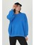 Neşeli Butik Kadın Mavi Oversize Bisiklet Yaka Şardonlu Sweatshirt FVR001 2