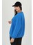 Neşeli Butik Kadın Mavi Oversize Bisiklet Yaka Şardonlu Sweatshirt FVR001 5