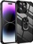 Caseworld Apple iPhone 14 Pro Kapak Şeffaf Yüzüklü Kenar Korumalı Standlı Kılıf - Siyah 1
