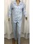 14301-NENA Kadın Önden Açık Orta Kalın Pijama Takımı-Mavi 4