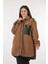 Düz Yaka Büyük Beden Cepli Uzun Kollu Camel Kadın Manto 22208335 4