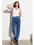 Kadın Mom Straight Fit Yüksek Bel Esnek Jean Kot Pantolon 2