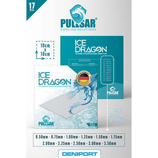 Pullsar Ice Dragon® Thermal/Termal pad Pad - 100x100 mm | 0.75 mm Kalınlık | 17.0 W/m-K İletkenlik ile Maksimum Soğutma Gücü!