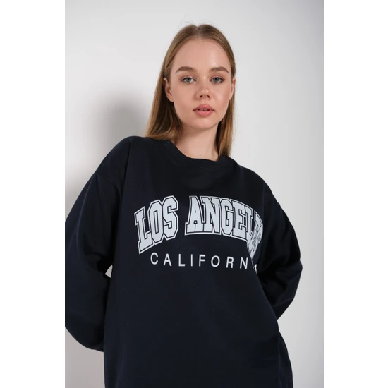 Trend Seninle Kadın Los Angeles Baskılı Oversize Sweatshirt