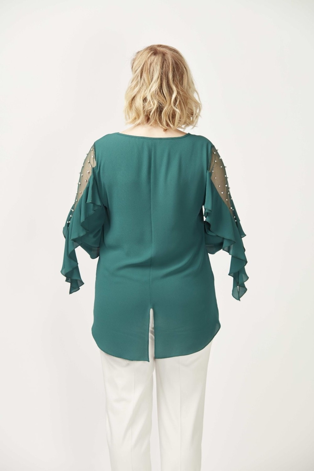 Moda Berray 28004 Yeşil Kolları Incili Büyük Beden Bluz görsel 2