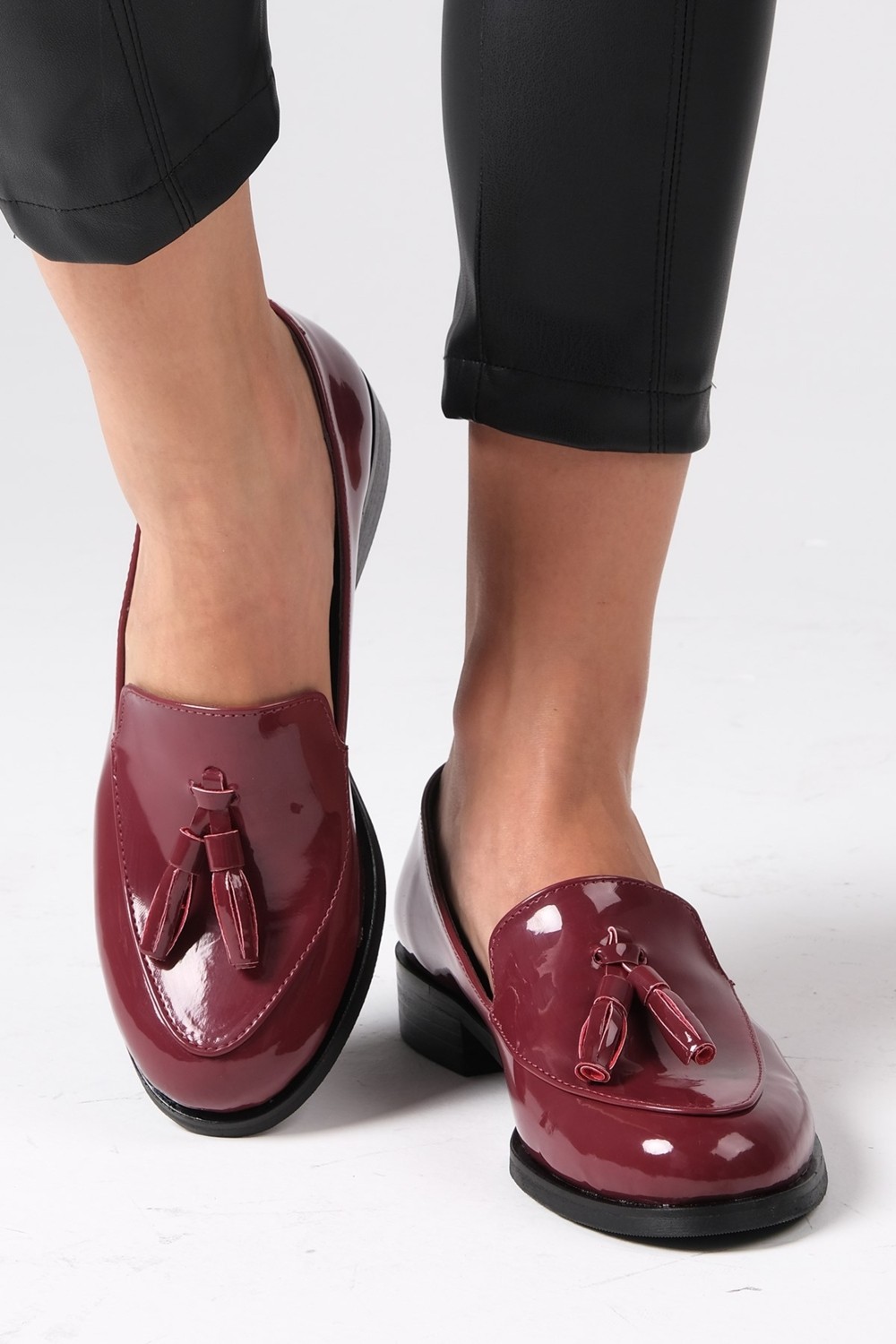 Mio Gusto Iris Bordo Renk Rugan Kadın Oxford Günlük Düz Ayakkabı