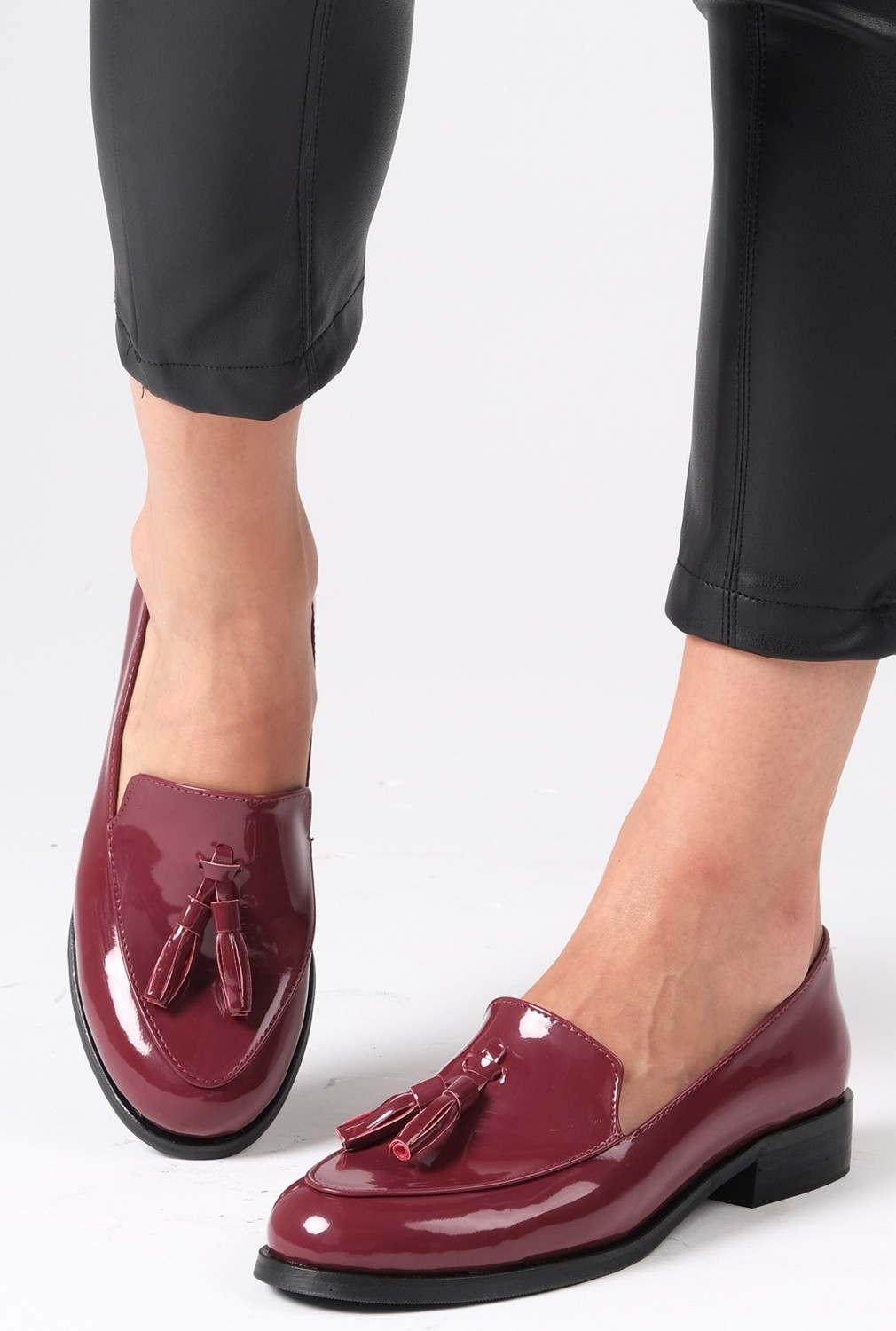 Mio Gusto Iris Bordo Renk Rugan Kadın Oxford Günlük Düz Ayakkabı görsel 3