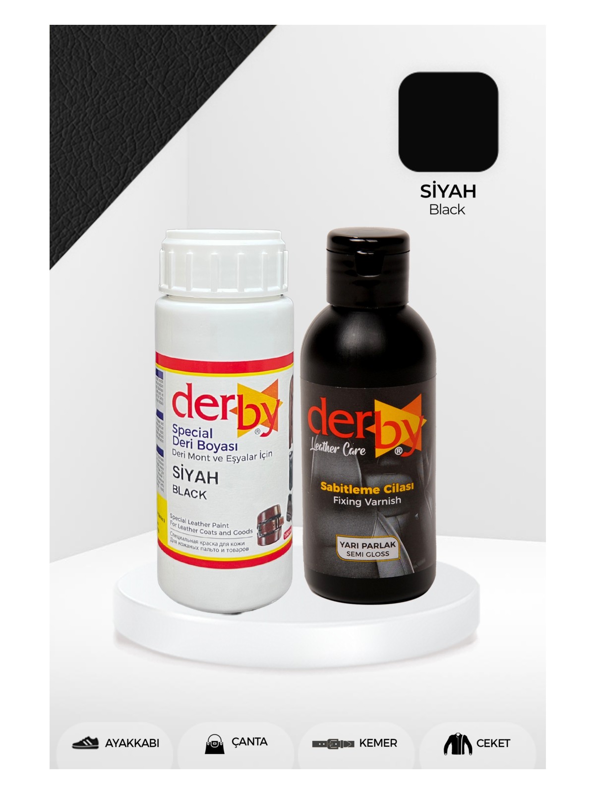 Derby Special Deri Boyası ve Cilası - 2'li Set / Mont - Eşya - Çanta - Cüzdan - Kemer 100 ml - Kartela Renkleri