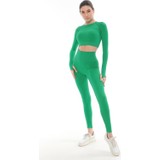 Afşar Moda Kadın Çimen Yeşili Uzun Kollu Spor Tayt Takımı