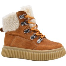 Kids A More Carmen Peluş Kürk Yaka Detaylı Bağcıklı ve Fermuarlı Deri Kız Çocuk Bot Tarçın