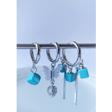 Halley Concept Mavi Boncuk ve Kelebekli Çoklu Küpe Seti Kadın