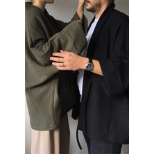Yumuşak Dokulu Kapitone Kalın Ovre Kimono - Unisex
