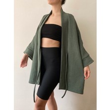 Yumuşak Dokulu Kapitone Kalın Ovre Kimono - Unisex