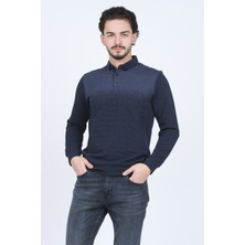 Raymons Erkek Desenli Polo Yaka Triko Sweat 6782258 Indigo