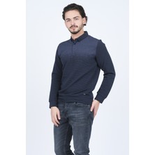 Raymons Erkek Desenli Polo Yaka Triko Sweat 6782258 Indigo