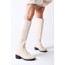 Mio Gusto Vivien Bej Renk Arkadan Fermuarlı, İnce Suni Kürk Astarlı Kadın Çizme