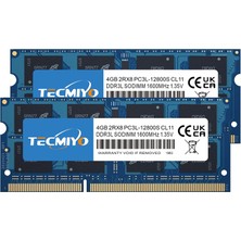 Tecmıyo 8gb Kit (2X4GB) PC3L-12800S Ddr3 1600MHZ Sodimm DDR3L-1600 PC3-12800 CL11 1.35V/1.5V 204PIN Non-Ecc Tamponsuz Dizüstü Bilgisayar Bellek Ram Modülü Yükseltmesi