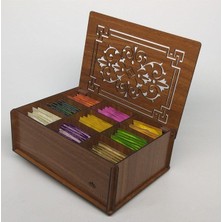 Hüma Tasarım Ve Aksesuar Doğal  Ahşap Çay Kutusu 9 Bölmeli Kapaklı Poşet Bitki Çayı Saklama Kabı (Tea Box)