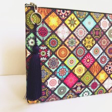 Çanta Tasarımcısı Clutch Çanta Etnik Mor Desen