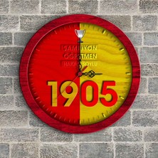 BK Kişiye Özel Sarı Kırmızı Şampiyon Öğretmen Ahşap Duvar Saati