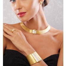 Mia Vento 19 Sıra Bileklik 7 Sıra Gerdanlık Full Taşlı Toka Altın Kaplama Gümüş Trabzon Hasırı Set