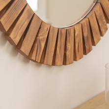 Dfn Wood Masif Ahşap Yuvarlak Dekoratif Duvar Salon Banyo Aynası