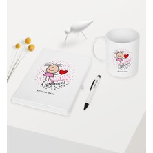 Bk Kişiye Özel Anaokulu Öğretmeni Temalı Beyaz Defter Kalem Kupa Seti - 5