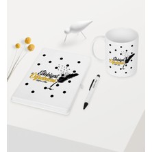 Bk Kişiye Özel Edebiyat Öğretmeni Temalı Beyaz Defter Kalem Kupa Seti - 2