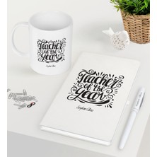 Bk Kişiye Özel Yılın Öğretmeni Beyaz Defter Kalem Kupa Seti-1