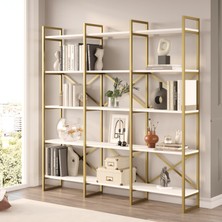 Robin Home Atlantis Gold Metal Kitaplık 5 Raflı Geniş 3 Bölme 175CM Beyaz