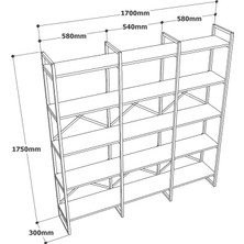Robin Home Atlantis Gold Metal Kitaplık 5 Raflı Geniş 3 Bölme 175CM Beyaz