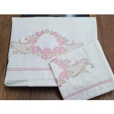 Çeyiz Diyarı Rose Nakışlı %100 Pamuklu 6 Parça Nevresim Takımı Krem