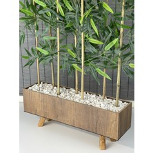 Bahçem Ahşap Saksılı 60CM Ayaklı Dikdörtgen Model Yapay Yapraklı Dekoratif Bambu Seperatör 125CM 7 Gövde