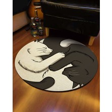 Nesa Decor Yin Yang Kedi Yoga Meditasyon Minderi Kedi Paspası Kedi Desenli Salon Halısı Dekoratif Halı