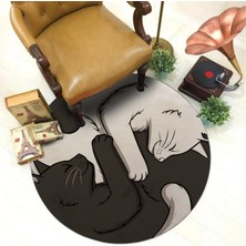 Nesa Decor Yin Yang Kedi Yoga Meditasyon Minderi Kedi Paspası Kedi Desenli Salon Halısı Dekoratif Halı