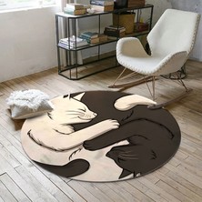 Nesa Decor Yin Yang Kedi Yoga Meditasyon Minderi Kedi Paspası Kedi Desenli Salon Halısı Dekoratif Halı