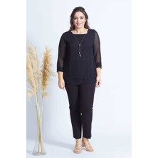Moda Berray  1934 Siyah Kolye Yakalı Şifon Büyük Beden Şık Bluz